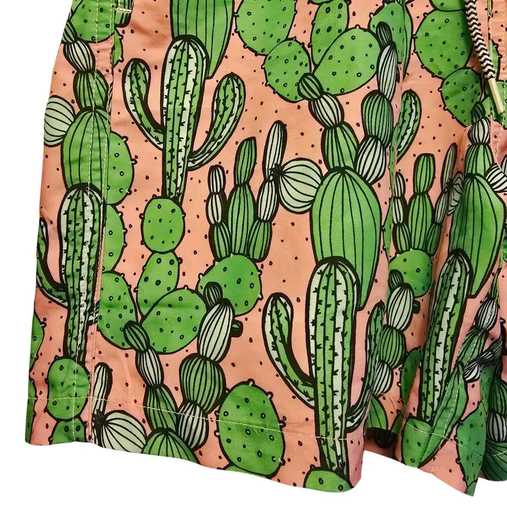 Boardies Pink and Green Cactus Print Swim Trunks
